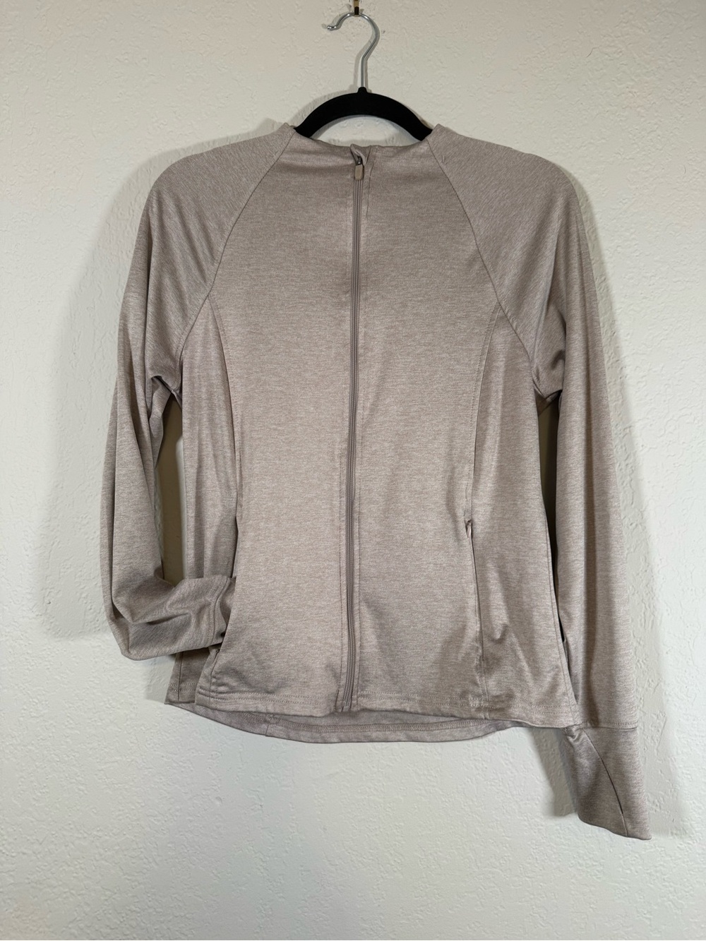 Light Taupe Full Zip Active Jacket Thumb Holes Womens